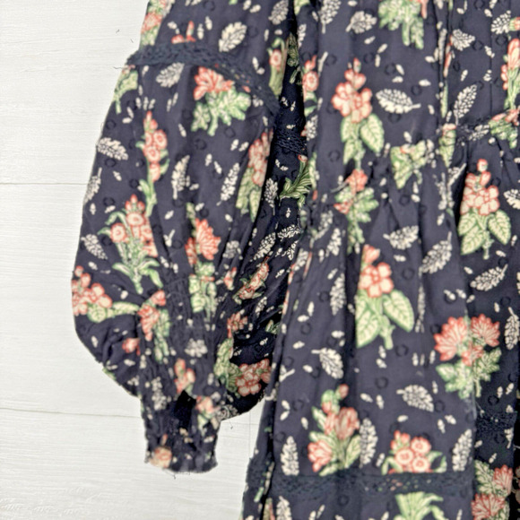 Anthropologie Babydoll Dress Medium Balloon Sleeve Floral Swiss Dot Boho Cottage - Picture 5 of 16
